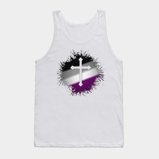 Paint Splatter Asexual Pride Christian Cross Symbol Tank Top